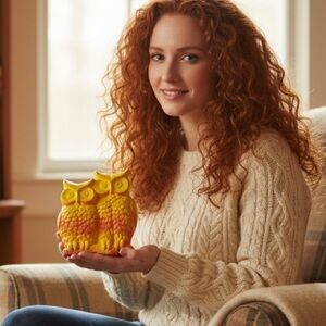 Vintage Miller Studio Chalkware Golden Yellow Owl Chalkware Wall Plaque